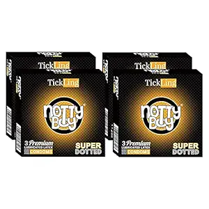 NOTTY BOY TickLing 1500 Dots Extra Dotted Condom For Men - 12 Count (Pack of 4)