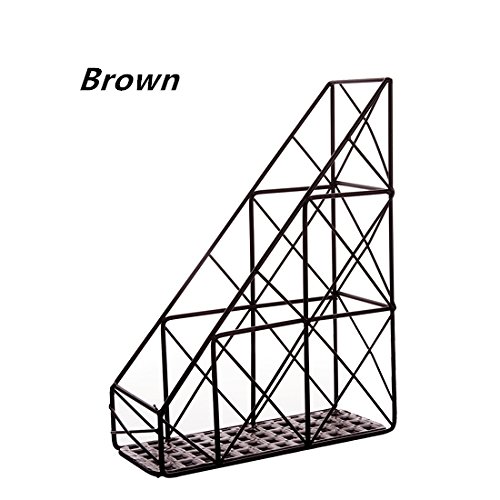 ShouYu Sostenedores de archivo de hierro forjado de la vendimia, estantes de almacenamiento de revistas de libros, bastidores, oficinas, estantes de escritorio, organizadores (Marrón?31 x 23 x 9cm)