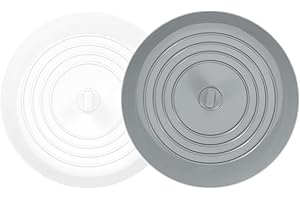 TIFANSO 2PCS Universal Bath Stopper, 6" Recyclable Silicon Drain Stopper | Upgraded Plug Cover for Kitchen Sink & Basin, Bathrooms and Laundries(White+Grey)