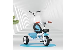 DDMINE Kinderdreirad mit Lenkbarer Schubstange, 2 in 1 Kinder Dreirad ab 1 Jahr mit Gummireifen, Fußablage Abnehmbarer, Korb, Kinderdreirad Fahrrad für Kinder ab 15 Monaten (Weiß Blau)