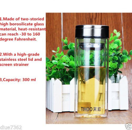 détail 300ml double wall Water Glass thermos cup Bottle Mug Filtration Cup W/Infuser