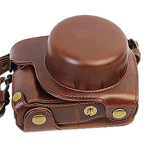 First2savvv Premium Qualität dunkeldunkelbraun Ganzkörper- präzise Passform PU-Leder Kameratasche Fall Tasche Cover für Panasonic Lumix DMC GF8 GF7 mit Kameragurt -XJD-GF8-HH10S10 - 2