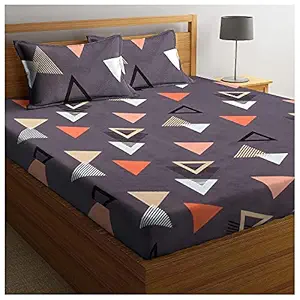 BSB HOME Premium Double Bedsheet with 2 Pillow Covers - 160 TC Supersoft Glace Cotton - Breathable & Wrinkle Free - 3 Pcs Set | Dark Grye and White