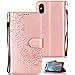 Produktbild Schutzhülle für iPhone X, iPhone Xs, Lederetui, Löwenzahndruck, Liebe Love Wallet Case mit klappbarem Ständer, Kartenfächer und Geldscheine für Apple iPhone X/XS roségold