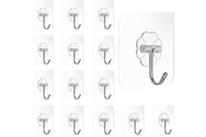KINDOYO Heavy Duty Adhesive Wall Hooks - 15Pcs Transparent Seamless Nail Free Sticky Utility Ceiling Hooks for Hanging in Kitchen, Bathroom, Office - Stainless Steel