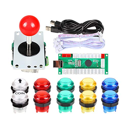 EG STARTS Zero Delay USB Encoder per PC Giochi Joystick Rosso + 10x LED Illuminato 5V Pulsanti per Arcade Joystick Kit Fai da Te Parti Mame Raspberry Pi 2 3 3B