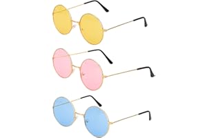 XNHIU Euvoym 3 Pack Hippy Specs Sunglasses Round Sunglasses with Metal Frames Retro Hippie 60's 70's Style Circle Glasses for Fancy Dress Hippie Costume Accessories