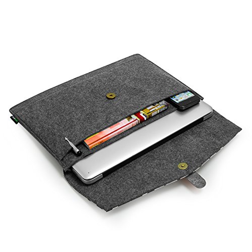Lavievert Filz u. Leder Laptop-Tasche, Schutzhülle Tasche mit Schwarz-Weiß-Raster und zwei internen Taschen für 13 Zoll Macbook Air / Pro / Pro Retina und 13-13,3 Zoll Laptop / Notebook [ Grau ] - 5