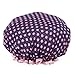 Mold-resistant Shower Cap Double Layers Waterproof Bath Cap Wave Point Navy