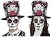 Produktbild DAY OF DEAD SUGAR SKULL ROSE BLACK RED TOP HAT + GLITTER EYES TATTOO/MAKE UP KIT