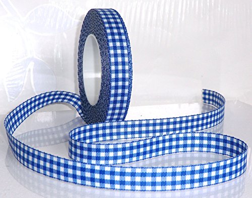 KAROBAND 25m x 15mm BLAU - WEISS Vichy gewebtes Schleifenband DEKOBAND Geschenkband VICHYKARO kariert ohne Draht