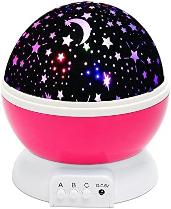 Riroad Night Lighting Lamp [ 4 LED Beads, 3 Model Light, 4.9 FT (1.5 M) USB Cord ] Romantic Rotating Cosmos Star Sky Moon Projector, Moon Star lighting Lamp, 4 LED beads Rotating Romantic Lamp Relaxing Mood Light Ceiling Projector Baby Nursery Bedroom Children Room and Christmas Gift (PINK)