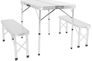 CHARLES BENTLEY Ensemble Camping Odyssey 4 Places, Banc Pliant en Aluminium, Table Pique-Nique avec sièges intégrés, Compact, transportable avec boîte (105x90x70cm)