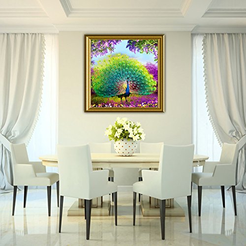 Amazingdeal365 Motiv-Pfau Blüte 5D DIY Diamond Stickerei Malerei Kreuzstich für Balkon,Terasse,Café,Kinderzimmer,Wohnzimmer, Schlafzimmer, Arbeitszimmer usw. - 4