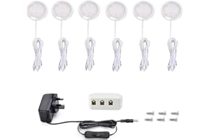 Vlio Under Cabinet Light Kit, Set of 6, LED Puck Lights, 15W, 1500LM, Warm White, Display Cabinet Lighting, Disc Light for Kitchen, Closet, Counter, Cupboard, Shelf, Wardrobe and More