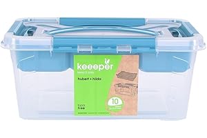 keeeper Caja de almacenaje con tapa y accesorio, 29 x 19 x 12,4 cm, 4,2 l, Hubert+Hilda, Transparente/Aqua Blau (azul)