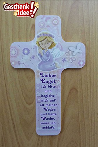 Kinderkreuz als ideales Taufgeschenk für Mädchen und Jungen mit „Lieber Engel begleite mich …“ im Kinderzimmer an Schrank, Tür oder Wand aufhängen – aus unserer Reihe Babygeschenke und Geschenkideen zur Taufe - 5