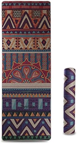 ZeroVida Luxury Home Premium Printed Patterned Yoga Mat 5MM Thick Non-Slip Surface with Eco-Friendly Linen materials 100% Natural Rubber Unique Design 2 in 1 Yoga Mat And Carry Bag 183CM*61CM*5MM