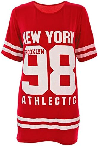 Women Ladies USA American Varsity Baseball NewYork 98 Oversize Baggy T Shirt Top Dress