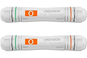 LINOVISION Long Distance Outdoor PoE Extender, Max 800m Power and Data Transmission Over Cat5E/Cat6 IEEE 802.3af/at Waterproof PoE Extender, PoE Repeater for IP Cameras, VoIP Phone (2 Pack)