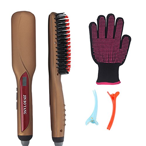 Beauty Nymph Haarglätter-Bürste LCD Elektrische Keramik Haarglätter Kamm und Hitzeschutzhandschuh (Braun) - 7