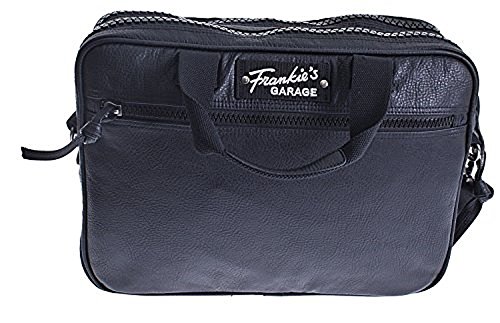 FRANKIE`S Garage XL Laptoptasche Notebooktasche 15 Zoll Große Tasche Schultasche Aktentasche Bordgepäck Kunst Leder (schwarz)