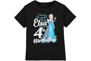 DISNEY FROZEN mandarin creative ltd Frozen Bright Like Elsa 4th Birthday dziewczęca koszulka, czarna, 3-4 lata, Czarny, 3-4 lat