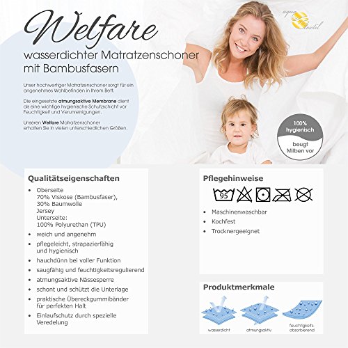 Matratzenschoner / Unterbett 90 x 200 cm | mit Bambusfaser, wasserdicht und atmungsaktiv | 8.000 mmH2O Wassersäule | aqua-textil Welfare 1000676 - 6