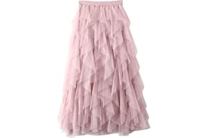 DianShaoA Donna Gonna Lunga di Tulle Elastico in Vita Stile Elegante Casual Irregolare Tulle Gonna Pieghe