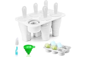 DELIHANIESS Faltbar Eisformen Eis am Stiel Silikon 6 popsicle formen mit Eisstiele,Reinigungsbürste und Falttrichter,Eis Formen Für Stieleis Wassereis