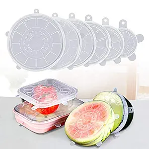 KACOOL Safety Silicone Stretch Reusable Lids with Various Covers - Set of 6