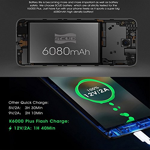 OUKITEL K6000 PLUS 2017 Android 7.0 4G-LTE Dual Sim Smartphone ohne Vertrag (5,5 Zoll FHD Bildschirm, 64GB ROM+ 4GB RAM, MTK6750T Octa Core 1.5GHz, 16MP+8MP Dualkamera, 6080mAh Quick Charge)