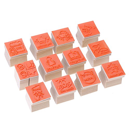 ?HuntGold 15 Stück Cartoon Holz Mini Stempel Lehre Kommentare Ermutigen Kinder Briefmarken - 3