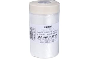 PENNELLIFICIO 2000 | Rotolo in Polietilene con Nastro Adesivo, Set Mascheratura, Protezione Pareti, Muri, Battiscopa, Mobili, Telo Copritutto, Dimensioni 55 cm x 20 m – Made in Italy
