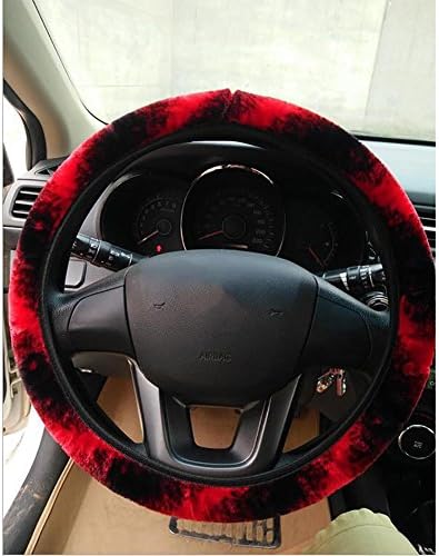 QIAOLEILEI Fashion Car Steering Wheel Cover Car Decorated With High-Quality Short Plush Super-Soft Plastic , Black red