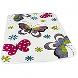 Decke Kinderdecken Schmetterlinge Creme Butterfly Bunt Kuscheldecke Spieldecke, Grösse:155x215 cm