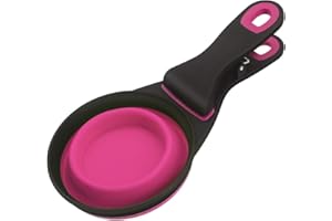 BUYTER 3 en 1 TPE Pelle pliable pour animal domestique Support de sac de céréales tasse doseuse de nourriture pour chien (L, Rose)