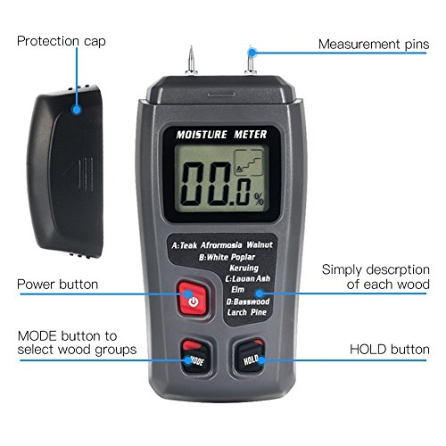 Digital Moisture Meter 2 Stifte Sensor Wasser Lecksucher mit Digital Liquid Crystal Display Bereich 0% bis 99,9% für Holz - 4