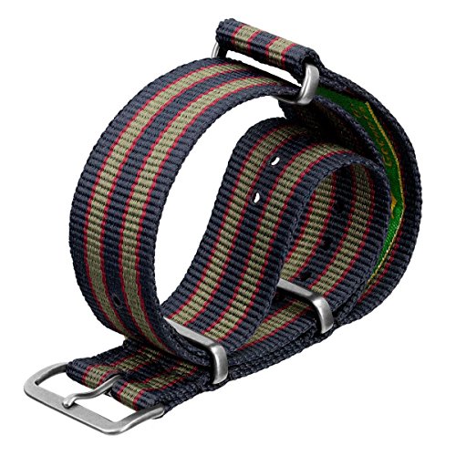 Correa del Reloj Vintage Bond Nylon NATO Franja Azul/Rojo/Verde Oscuro 18mm Satinado