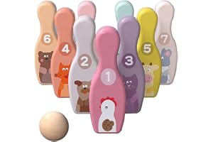 ZoneYan Set Giocattoli Bowling, Palla Bowling Legno, Gioco Birilli per Bambini, Birilli Bowling, Skittles Toy, Set Bowling per Interni Esterni, Bowling Set, Gioco Bowling Legno (L)