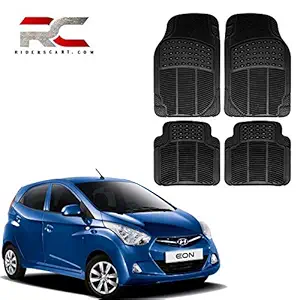 Riderscart (4 Pcs) Full Set Ridged Heavy Duty Anti- Slip Car Rubber Floor/Foot Mat for Hyundai Eon (Non Slip, Black) with Warranty