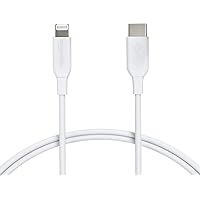 AmazonBasics Apple Certified - Type-C USB to Lightning - Nylon Braided - Fast Charging MFI Certified iPhone Charger Cable - 3-Foot - White