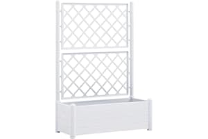 vidaXL Jardinière avec Treillis Lit Surélevé de Jardin Boîte à Fleurs Bac à Plantes Boîte de Plantation Extérieur Patio 100x43x142 cm PP Blanc