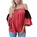 Produktbild Ansenesna Damen Freizeit Ein Wort Schulter Tops Lose Elegant Mädchen T-Shirt Blusenshirt Oberteile mit Spitze (XL, Rot)