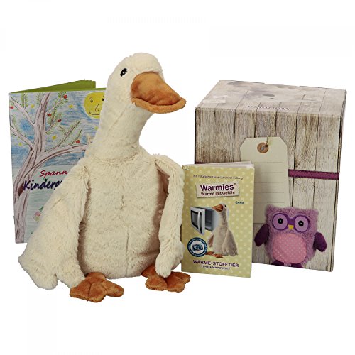 Preisvergleich Produktbild Warmies Geschenkset Gans, Kuscheltier, Wärmestofftier mit Lavendelduft, Wärmekissen + edle Geschenkverpackung + Büchlein mit spannenden Kindergeschichten