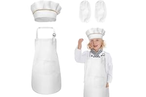 TSHAOUN Fartuch dziecięcy, czapka kucharska i zestaw Rmel, regulowany fartuch kuchenny z 2 kieszeniami, dla dzieci w wieku 5-12 lat, dla chłopców i dziewczynek, malarstwo, gotowanie, pieczenie, praca,