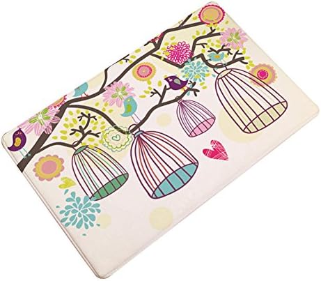 Lilyeyes Elegant Bird Printed Flannel Bathroom Kitchen Anti-Slip Doormat Floor Mat Rug size Medium (3#)
