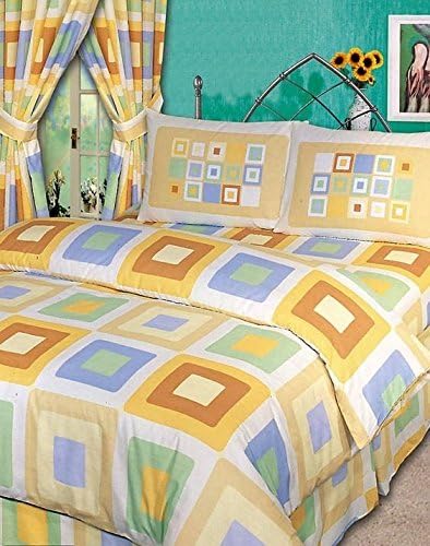 Bedwise Blue Yellow Orange Green White Squares Oslo Design King Size Complete Bed Set