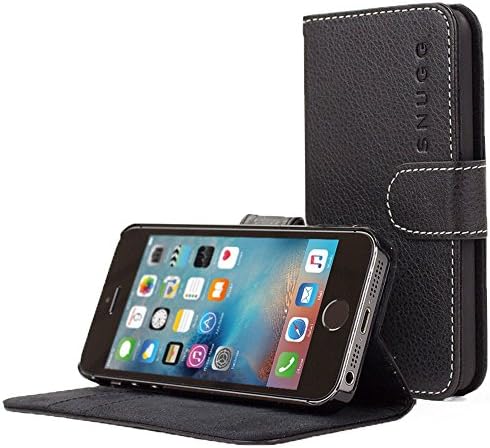 Snugg iPhone 5 / 5s Case, Black Leather iPhone 5/5s Flip Case Premium Wallet Phone Cover with Card Slots for Apple iPhone 5 / 5s
