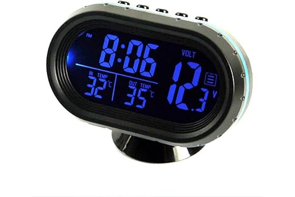MASO Thermomètre de voiture LCD électronique multifonction 12-24 V Température Réveil